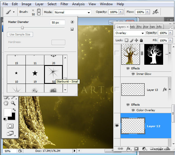 Golden apple tree. Magic scene. Adobe Photoshop Tutorial.